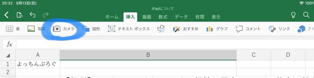 ipadのexcelはカメラを起動してすぐ貼り付けが可能