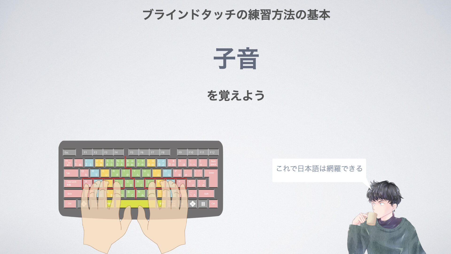 ブラインドタッチの練習方法
子音と母音で日本語は網羅できる