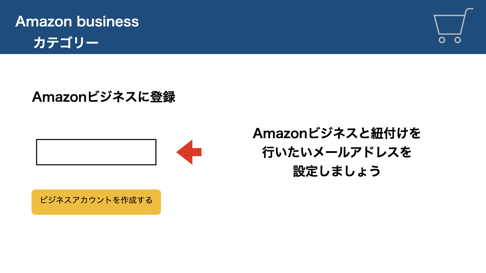 Amazonビジネスに登録したいメールアドレスを入力しましょう。
既存のAmazonメールアドレスでもOKです。
